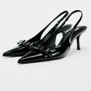 Zara - Bow Trim Satin Effect Heeled Shoe